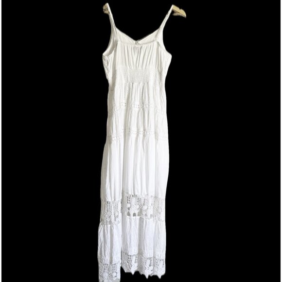 NAOO Native AK Dresses & Skirts - NAOO Tiered Crochet Maxi Dress Women M White Sleeveless Babydoll Lace Fairy Y2K